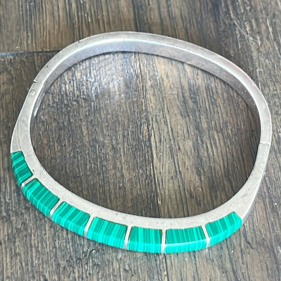 Vintage Malachite 925 Mexico Silver Bracelet - Picture 11 of 16